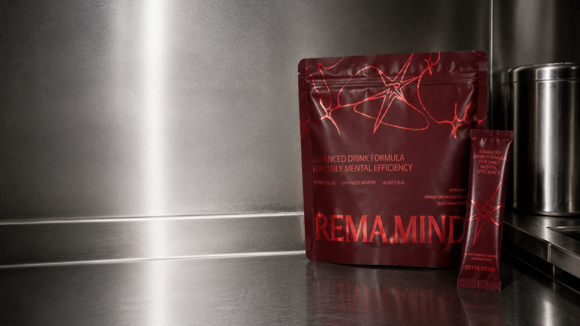 REMA MIND Advanced Drink Formula auf Edelstahl